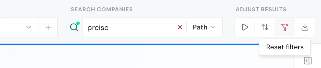 The red filter icon with the hint Reset filters