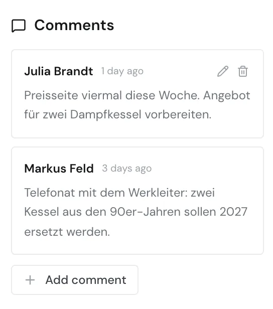 Your own comment with the Edit and Delete icons