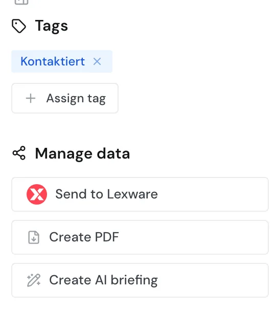 The profile sidebar with the Send to Lexware button