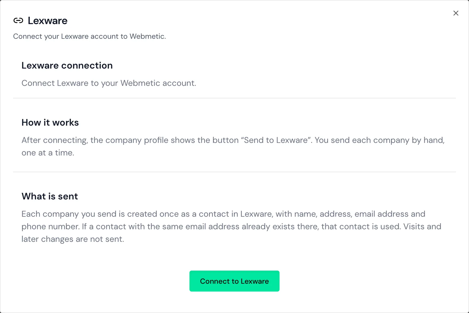 The Lexware window with the Connect to Lexware button