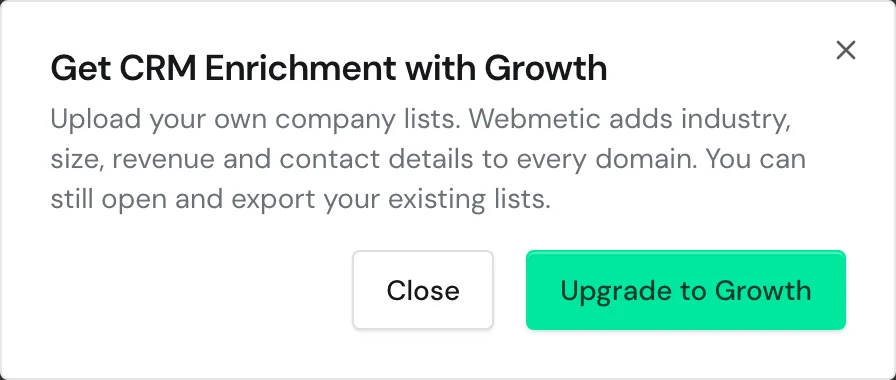 A lock window with the Upgrade to Growth button