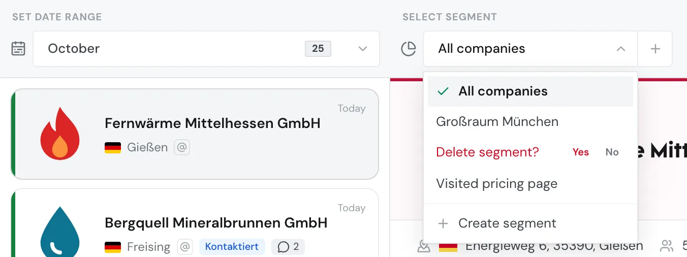 The Delete segment? prompt with Yes and No in the segment picker