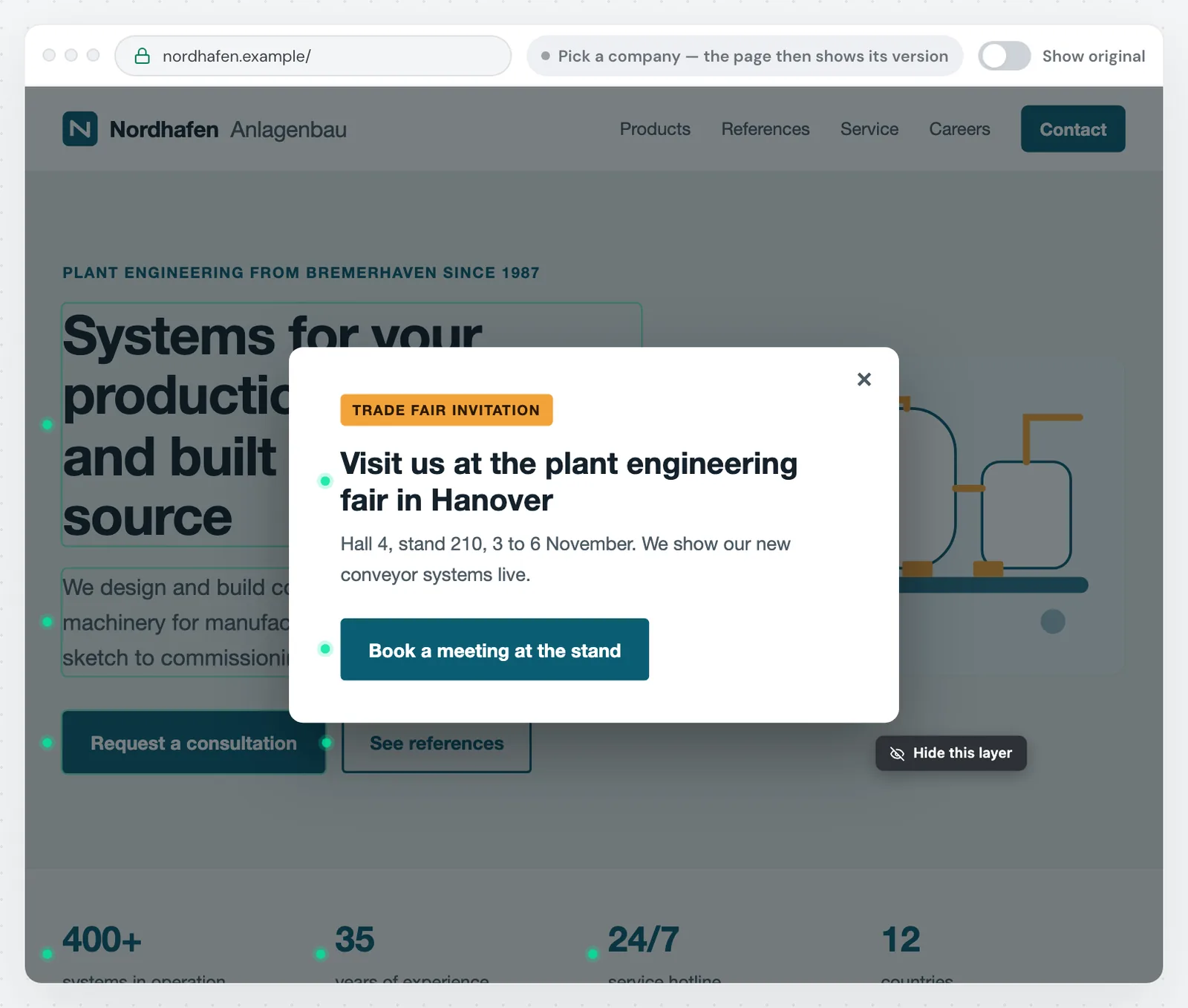 A popup in the copy with the Hide this layer button
