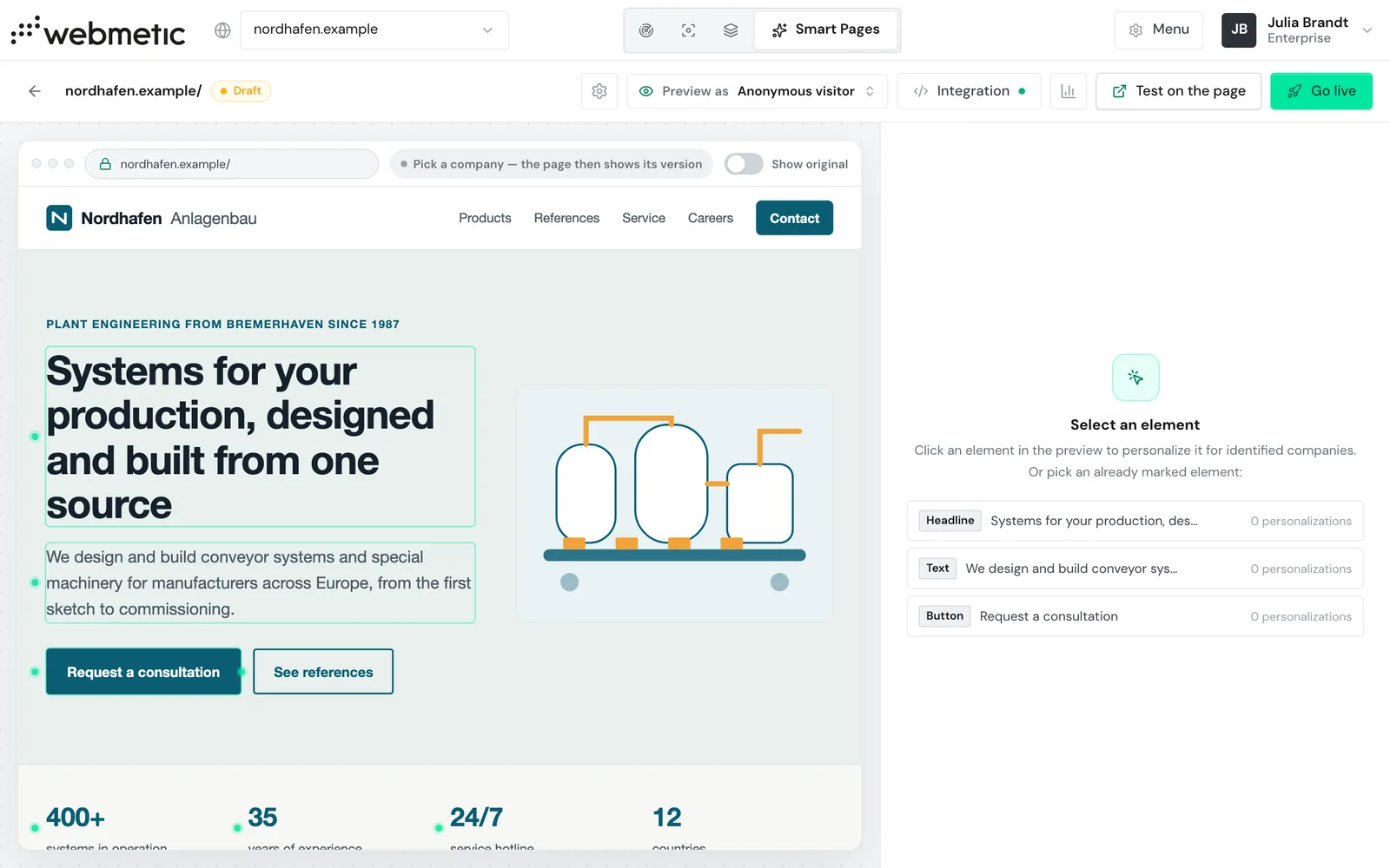 The editor with three suggested elements