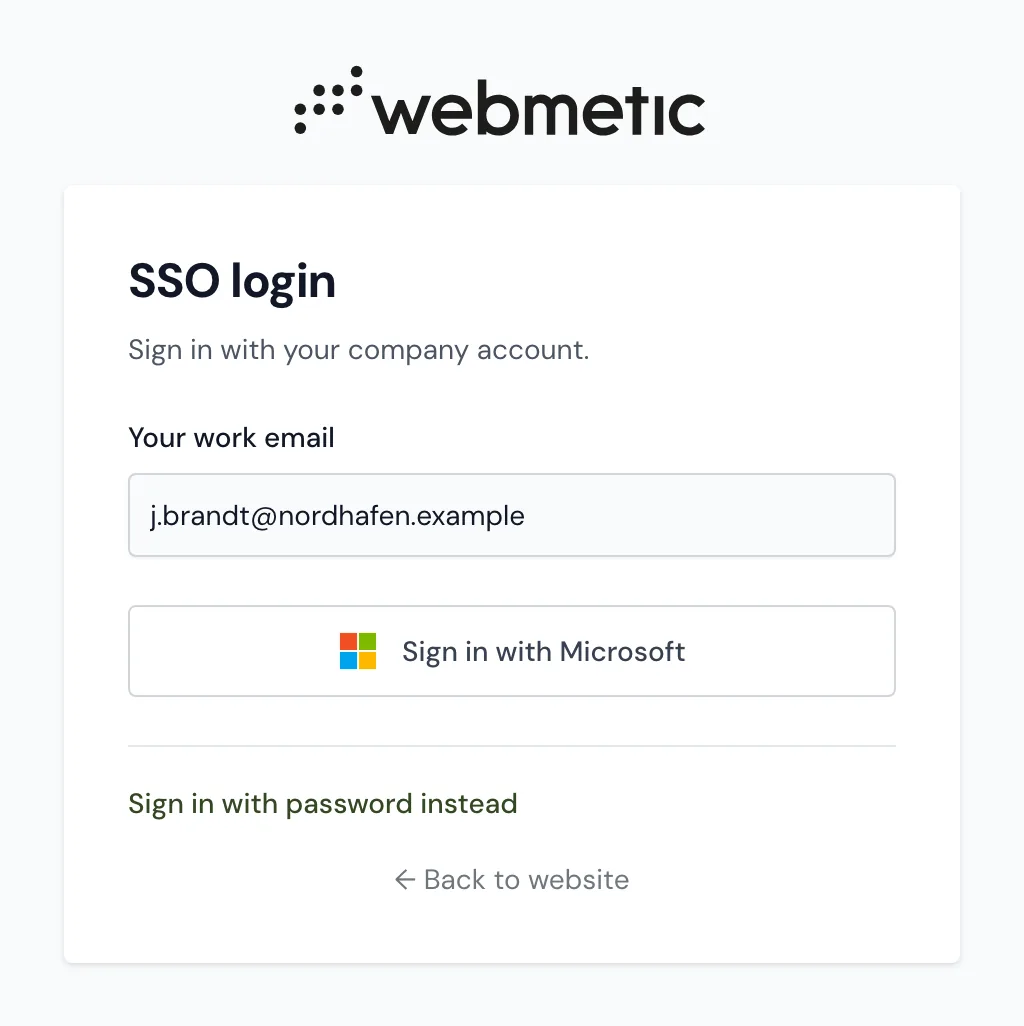 The SSO login page with an email address