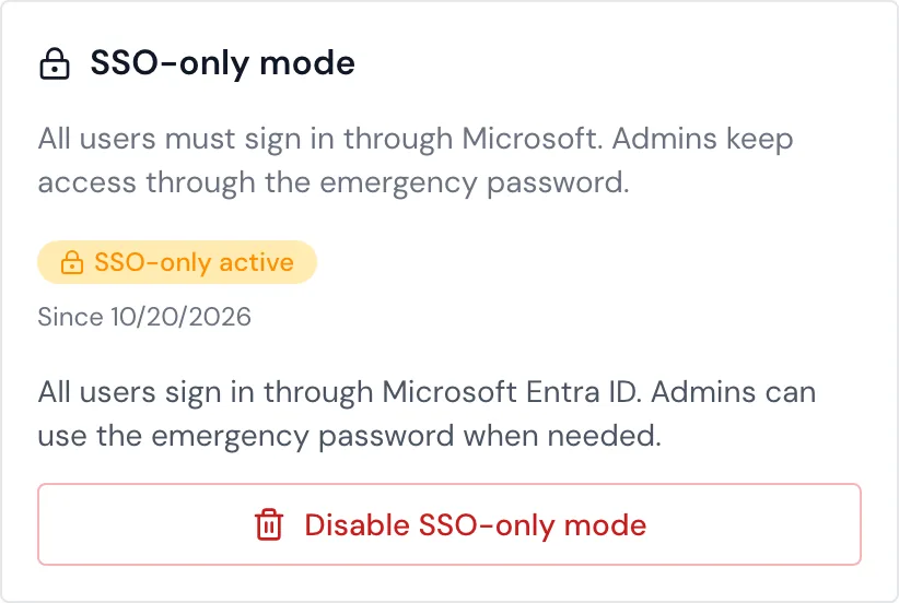 The SSO-only mode section switched on