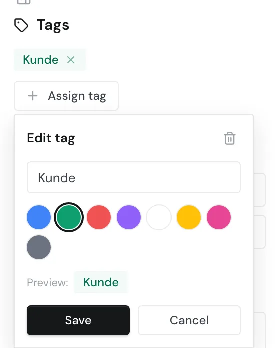 The Edit tag form with the trash icon for deleting