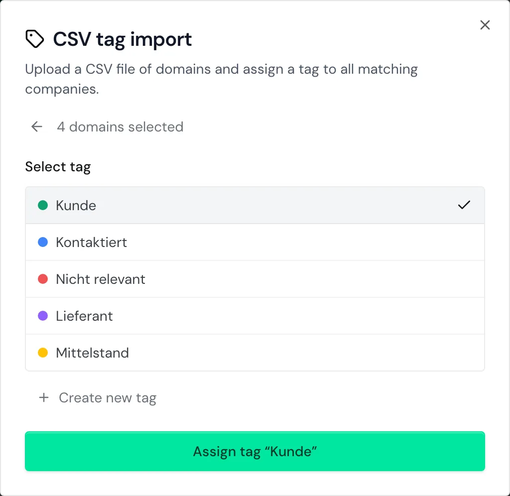 The second step of the CSV tag import with the tag Kunde