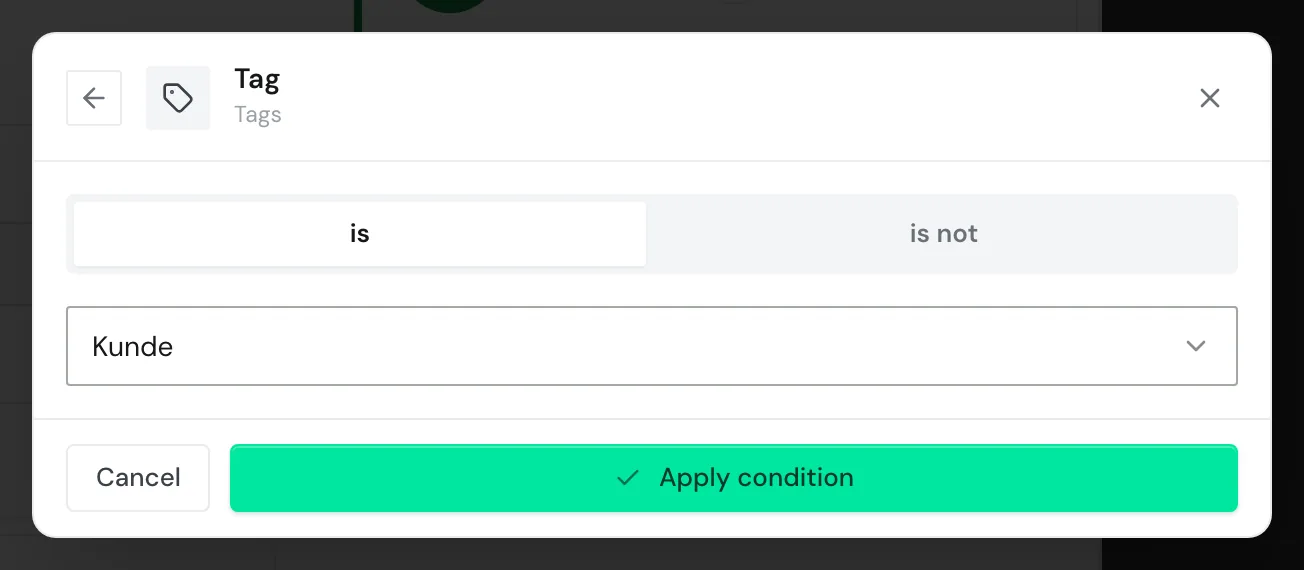A segment condition Tag is Kunde