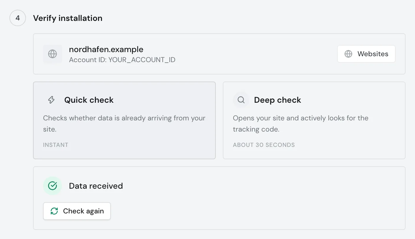 The quick check with the result Data received