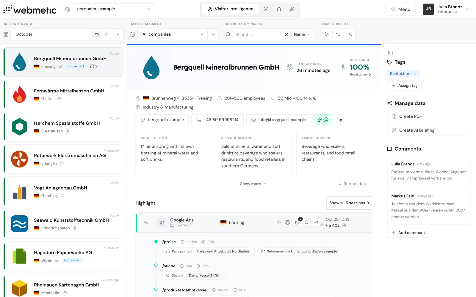 The list of identified companies with the profile of Bergquell Mineralbrunnen