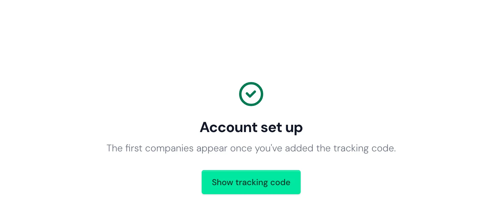 The empty company list with the Show tracking code button
