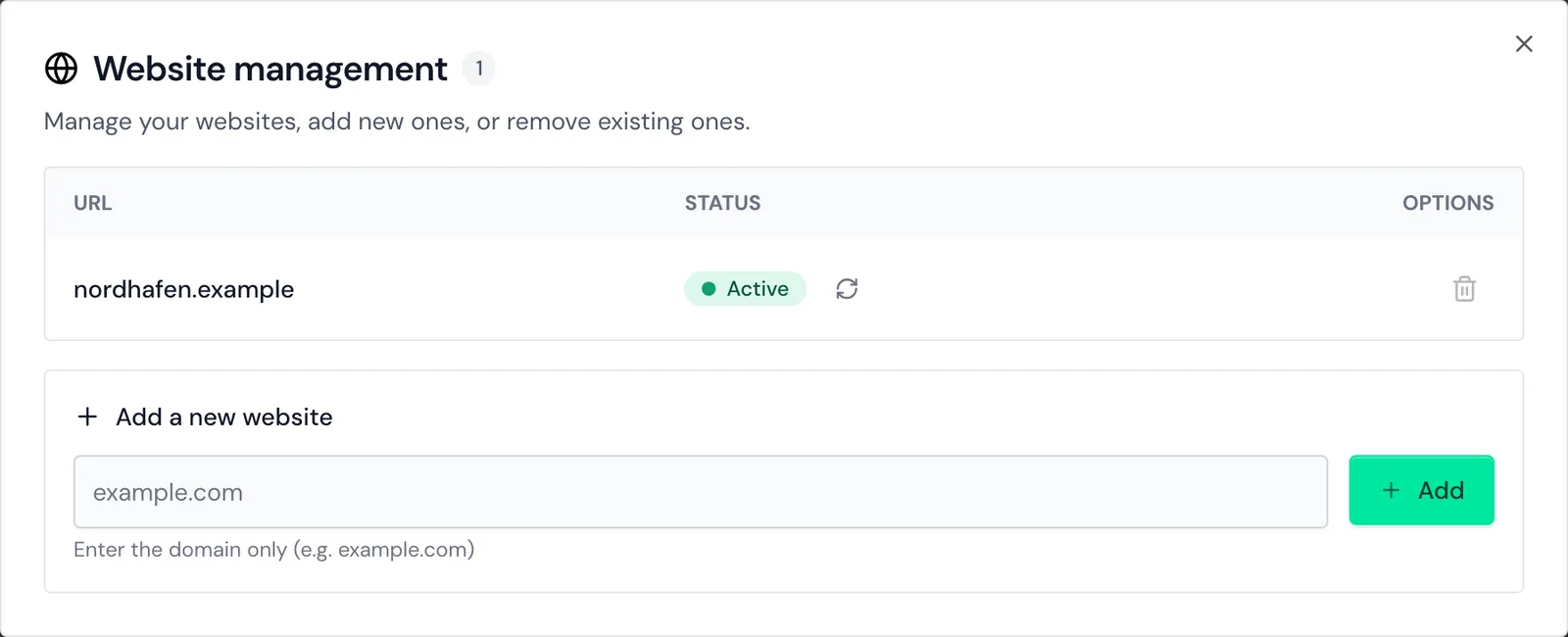 Website management with the status Active