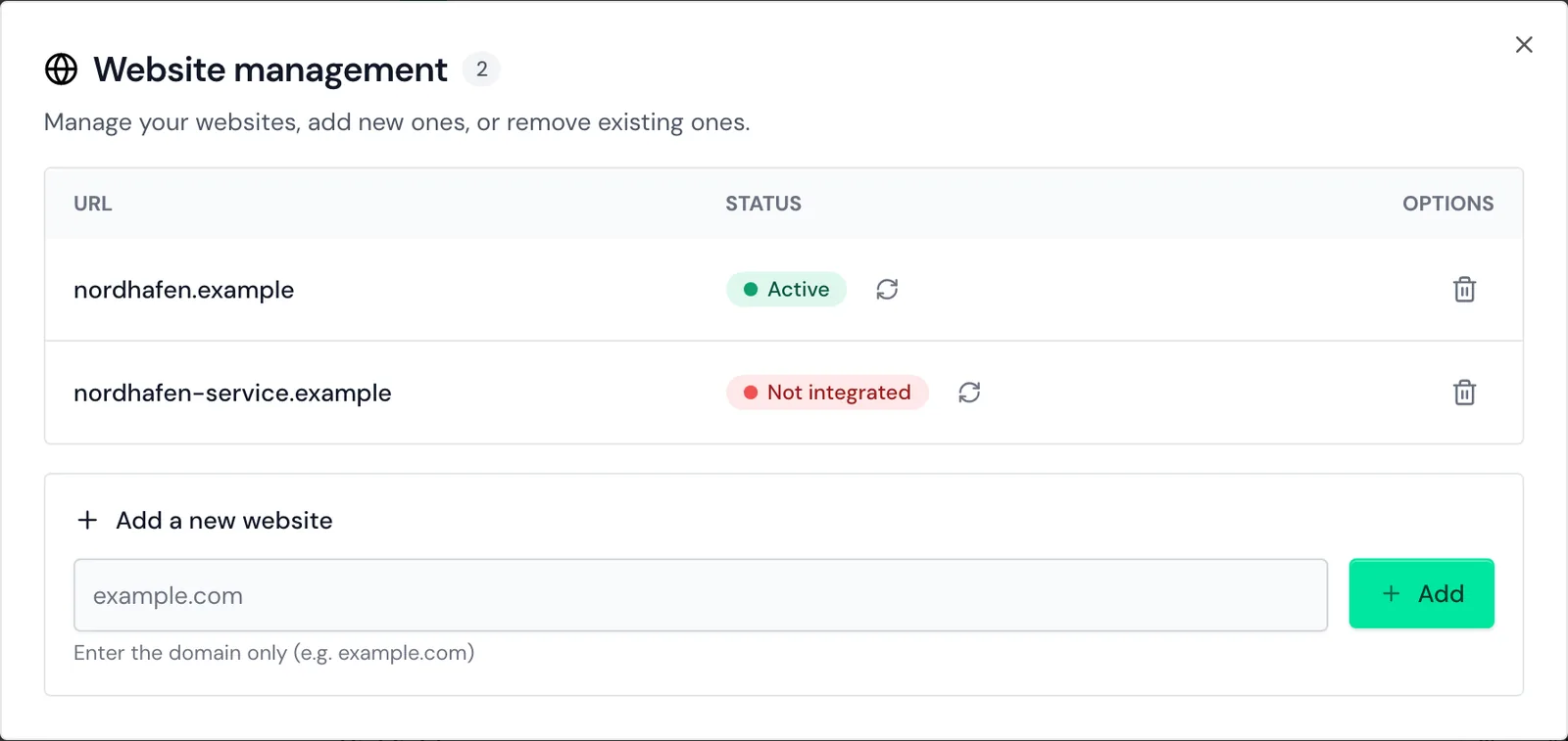 Website management with two websites